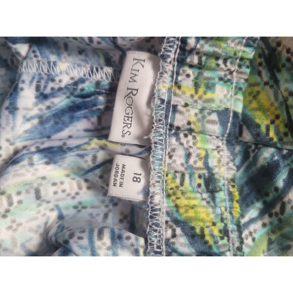 Kim Rogers Womens Capri Pants Size 18 Blue & Green Tropical Print Elastic Waist - Picture 2 of 5